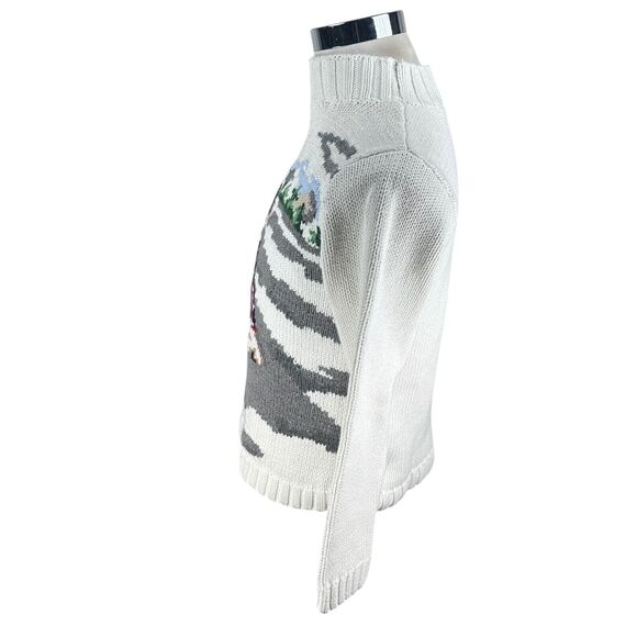 Vintage Liz Claiborne Dog Sweater Womens Small White Knit Cotton Pullover Birds - Picture 3 of 8